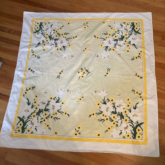 Other - Vintage Floral Yellow and White Square Tablecloth 49x50”